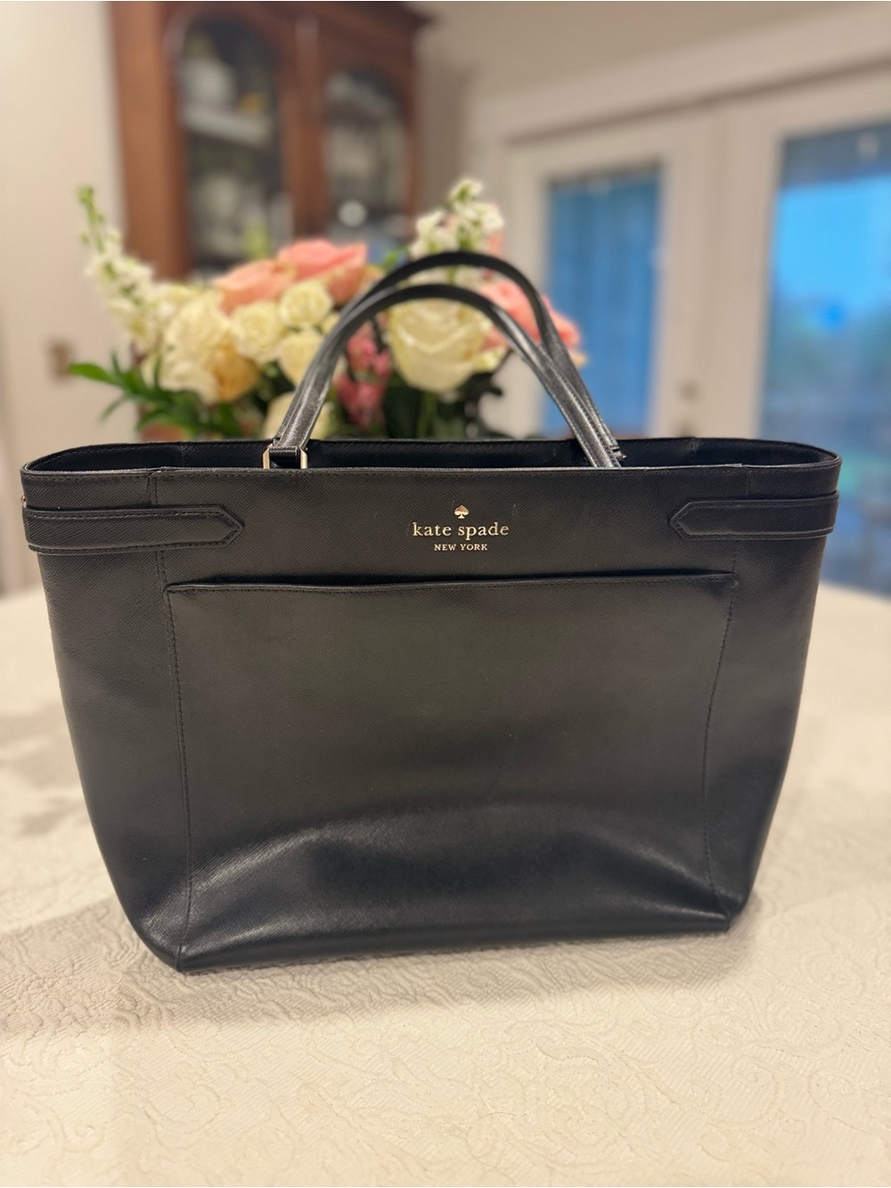 kate spade Black Leather Tote with Front Pocket